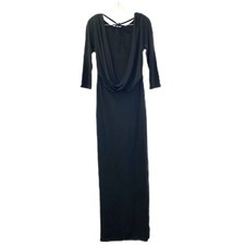 ASOS Black Draped Open Back Full Length Dress w leg slit Womens Size 8 #007