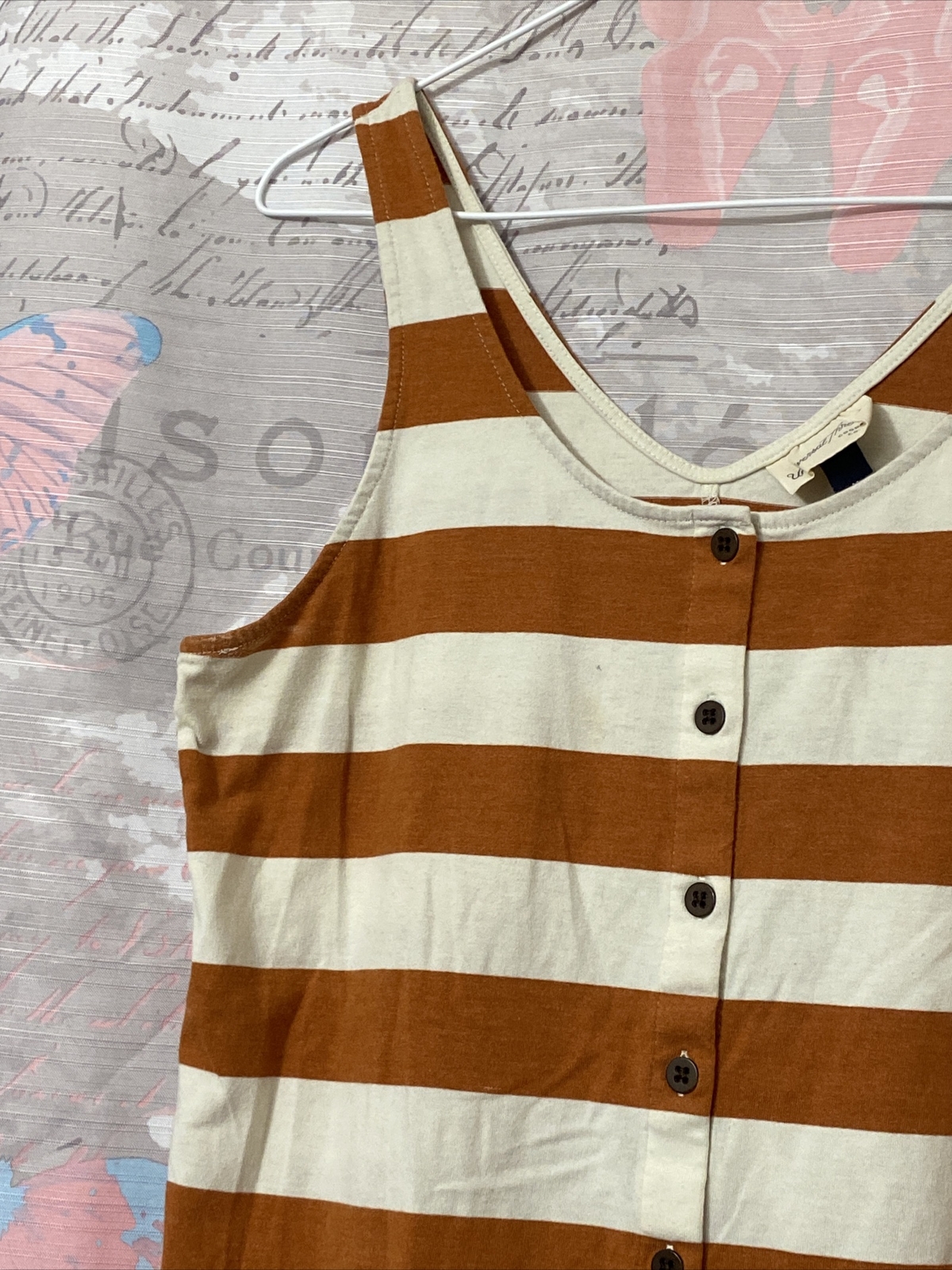 Universal Thread Orange/Cream Button Up Striped V… - image 2