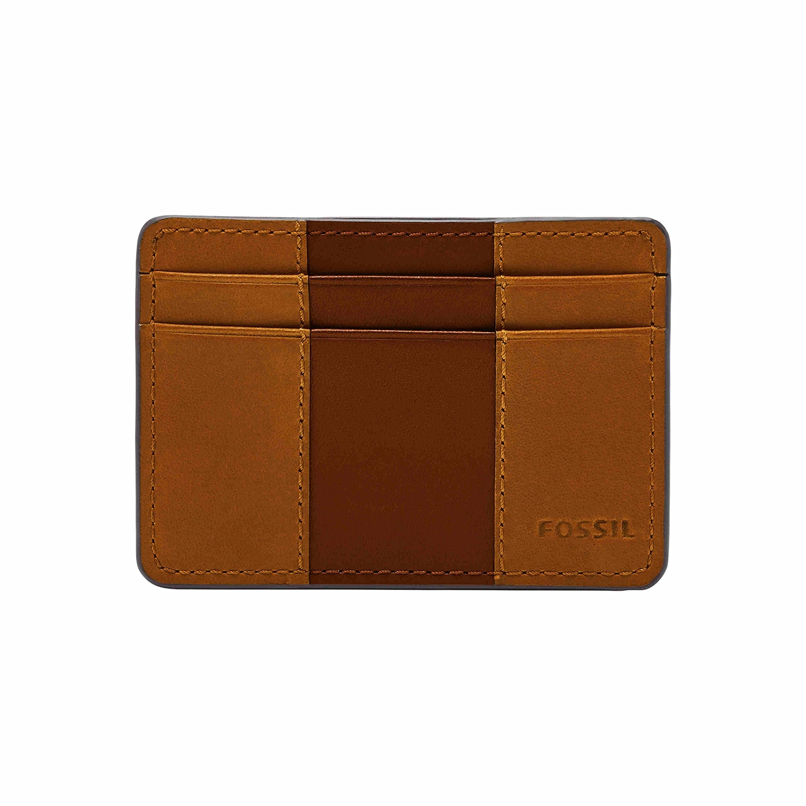 Тонкий минималистичный футляр для карточек Fossil - Mens Everett Leather передний карман Коричневый 5590₽