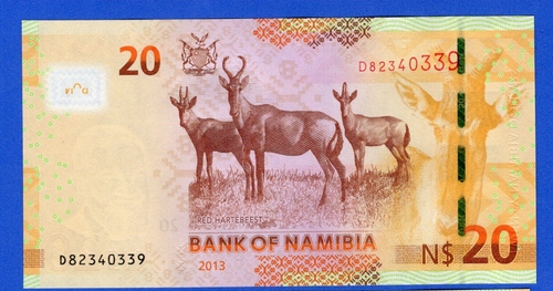 Namibia 20 Dollars 2013 P-12b UNC Note - Dr. Sam Nujoma / Red Hartebeest - Picture 2 of 3