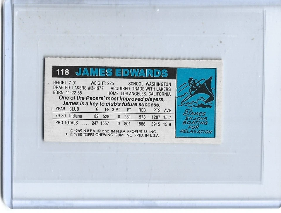 James Edwards-Pacers-1980-81 Topps Basketball Separated Single Panel #118 - Image 2 of 2
