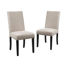 Furniture Crispin 19" Fabric Dining Chairs in Beige (Set of 2)