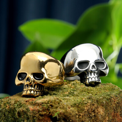 Mens Stainless Steel Skull Head Ring Punk Skeleton Biker Vintage