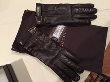 NWT GUCCI Made Italy Guanti Donna Nappa Leather Gloves Dark Brown Size 7 Small