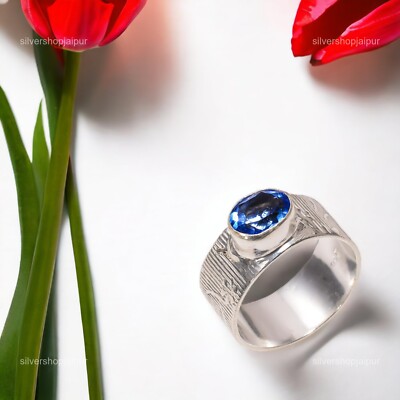 Faceted Natural Tanzanite Wedding New Statement Artisan Daughter Ring 925 Silver