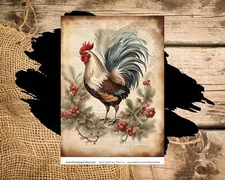 Christmas Rooster | A4 Rice Paper | Paper for Decoupage