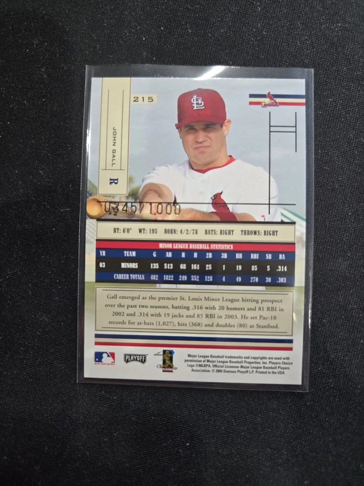 2004 Playoff Absolute Baseball Memorabilia John Gall RC /1000 #215 - Image 2 of 2