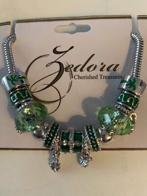 Zedora Green Beaded Stainless Steel Braclet