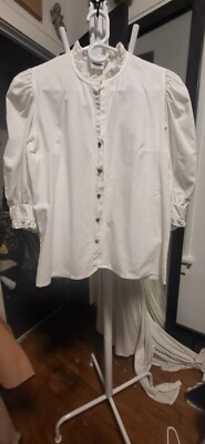 Hammerschmid Trachten Sport White Cotton-Lace Trim-Silver Buttons Shirt 42