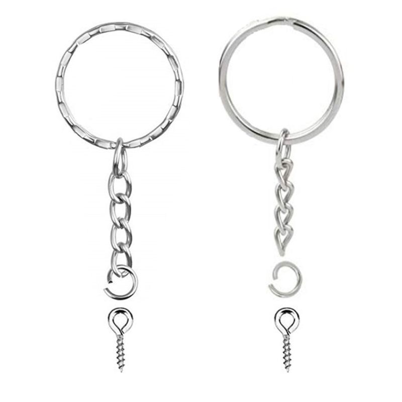 50x/Set Silver Screw Eye Pins Keychain Rings for w/ Chain Jump Rings for  Craft C