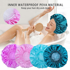 Shower Caps for Women, 4 PCS Elastic and Reusable Bath Caps, Double Waterproof L