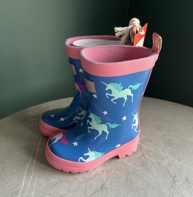 NWT Hatley Twinkle Unicorns Kids 4 Blue Shiny Waterproof Pull On Rain Boots