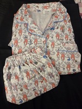 Women Pajamas Set Size Small 2PCS Button Down Monkey Shorts Summer Outfit Pjs