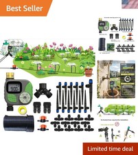 Garden Drip Irrigation System Kit with Timer and 64Ft Hose - Easy to Assemble...
