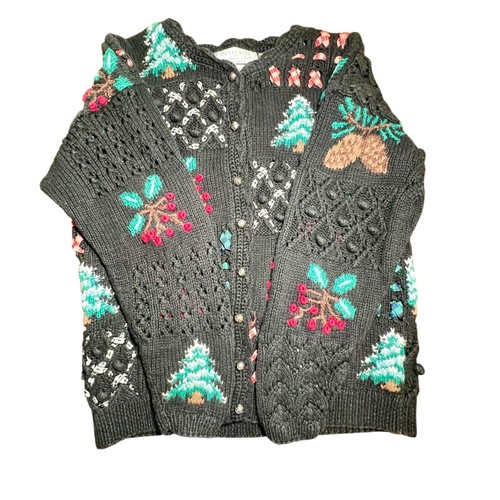Northern Isles Knitted By Hand Christmas Holiday Cardigan Elaborate Vintage XL - Picture 2 of 16