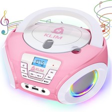 KLIM Candy Kids Portable CD Player New Version Boombox with FM Radio Rose