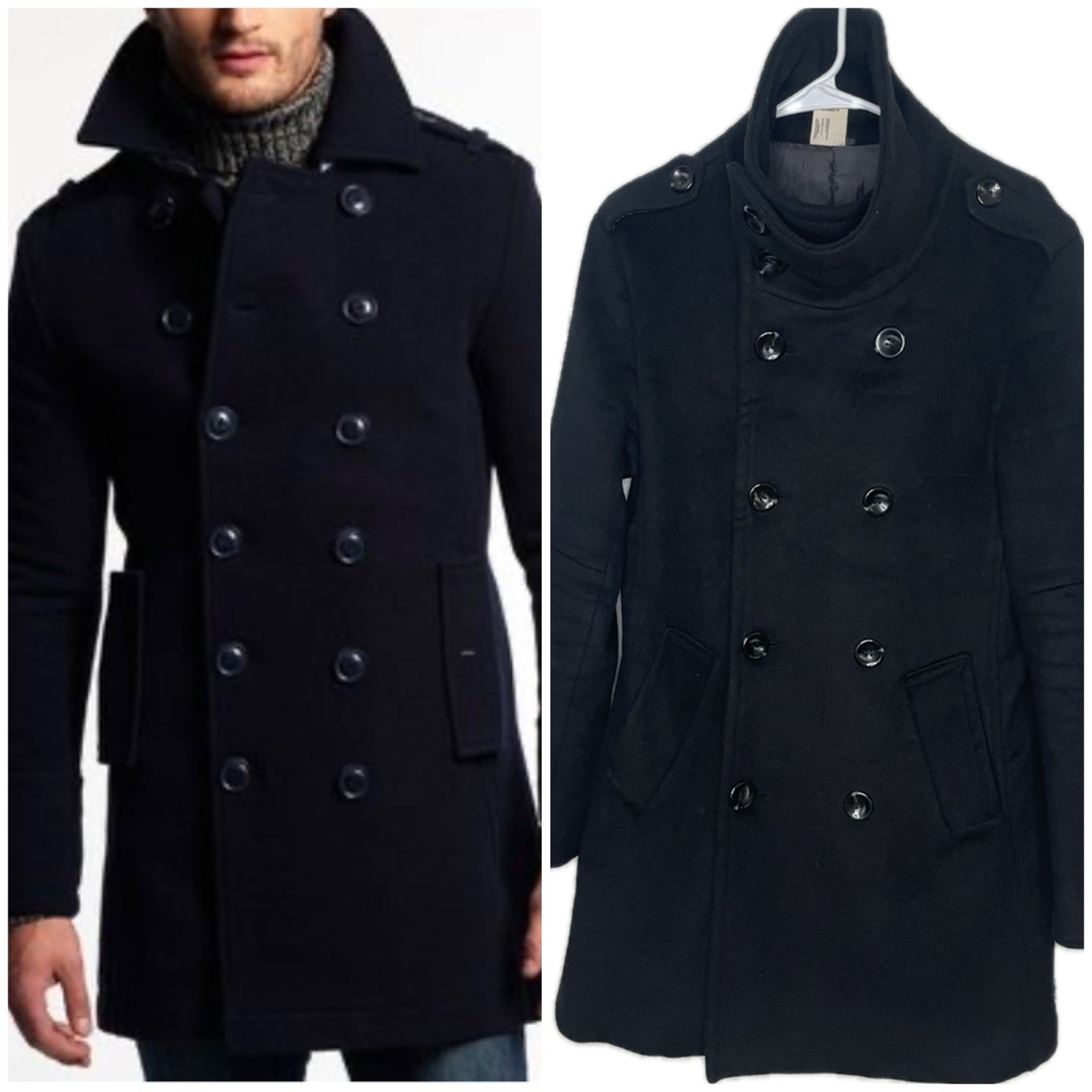 Men’s Black Wool Pea Coat XS by Between.tv