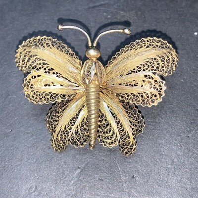 STERLING SILVER 925 lot Brooch U2 Gold Plated 800 Coin Filigree Butterfly Moth