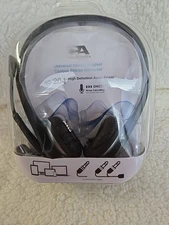 Cyber Acoustics AC-204 Wired Headset Mic Universal Stereo Black, New & Sealed