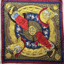 Hermes Scarf "Casques et Plumets" Julia Abadie Vintage 90cm Silk Carre Navy