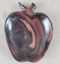 Hand Carved Dark Wood Apple Trinket Tray Nut ...