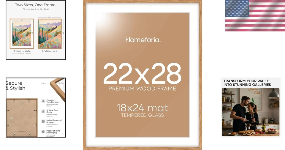 Eleva tu arte con marco de póster de roble natural 22x28 - vidrio templado incluido Foto 2 de 4