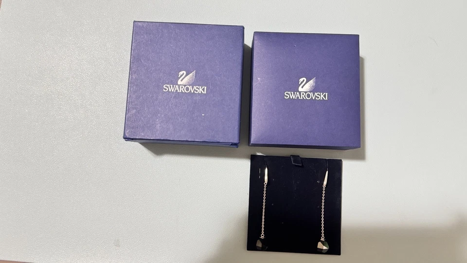 NIB Swarovski Jet Hematit Pierced Earrings - Image 2 of 4
