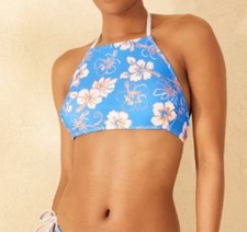 Wild Fable Women's High Halter neck Bralette Bikini Top Blue Flower Sz M 8/10 