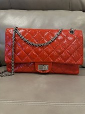 CHANEL Reissue Shoulder Bag Medium Red Patent Leather with Silver Hardware