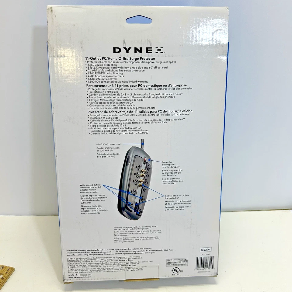 Brand New Dynex DX- S114241- 11 Outlet PC Home Office Surge Protector 8-Foot - Image 2 of 4