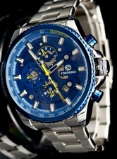 Exklusive Herren Männer Automatik Uhr Blau Silber Farben sport Design Kalender