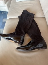 Overknee Stiefel dunkelbraun Unützer Rauleder Lack Gr. 40