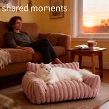 Cute Cat/Dog Couch For Pets Fluffy Beds With Premium Soft Corduroy Fleece