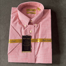 Roundtree Yorke Gold Label Red Check Short Sleeve Button Up Shirt Non-Iron M
