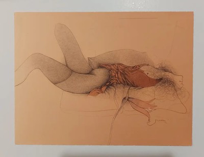 Original Lithographie, Bruno Bruni, Liegende Frau, Sola, Ltd. Auflage, Signiert