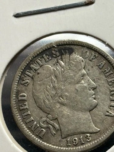 1913 P Barber Dime - U.S.  10 cents silver coin VF DETAILS