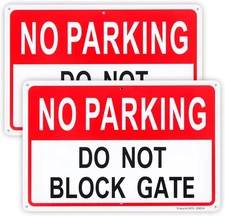 2-Pack No Parking Do Not Block Gate Sign, 12"x 8" .04" 12'' x 8'', Red 