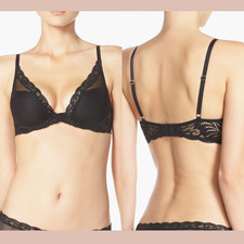 NEW $72 NATORI [ 30DDD US ] Feathers Plunge Mesh Bra in Black U1625