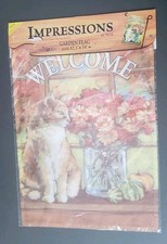Cat with Flowers Autumn Leaves Pumpkin Garden Yard Flag Impressions 12.5" x 18"