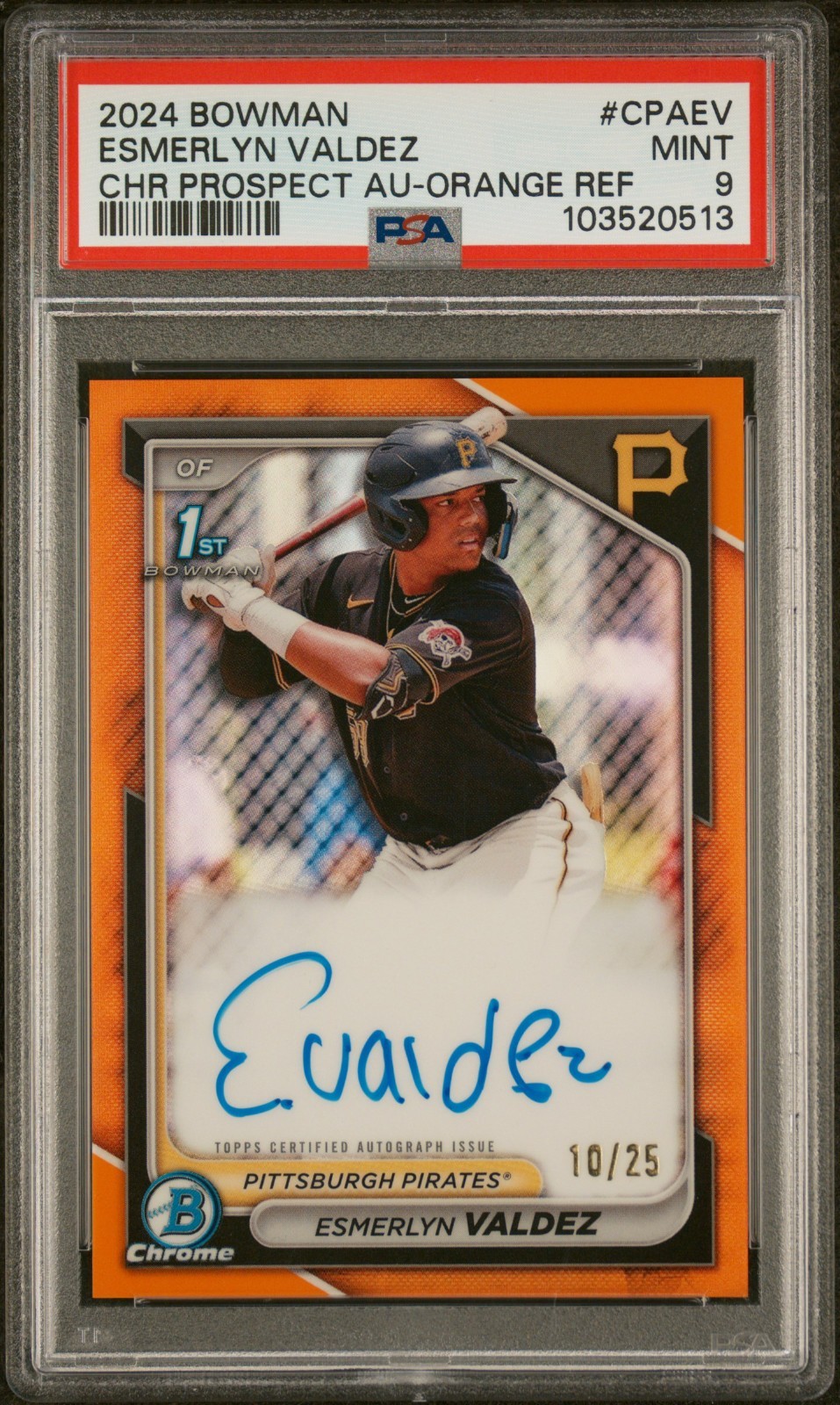 2024 Bowman Chrome 1st ESMERLYN VALDEZ /25 TRUE ORANGE Refractor AUTO PSA 9