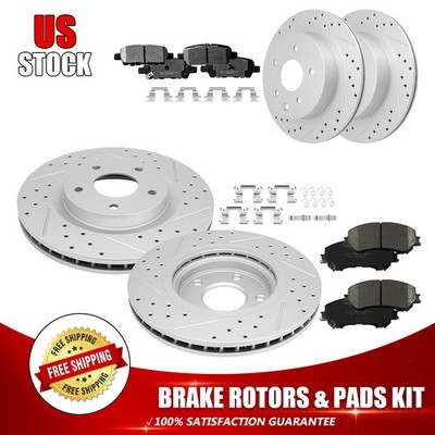 For 2014 2015 2016 2017 Nissan Rogue Front & Rear Drilled Disc Rotors Brake Pads