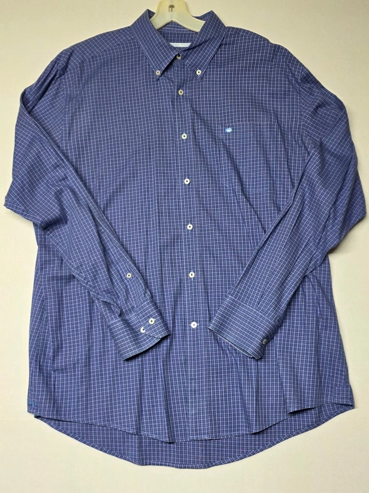 Camisa Southern Tide para hombre XL a cuadros manga larga con botones púrpura azul Foto 3 de 4