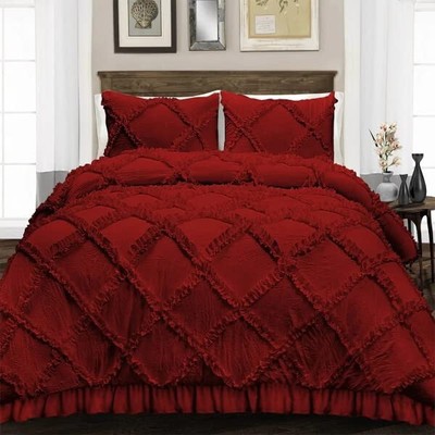 Zipper Closure Diamond Duvet Cover 3PC 100% Cotton 800 TC Burgundy Queen Size
