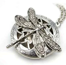 Dragonfly Essential Oil Pendant Necklace Vintage Locket Unique Silvery Men Women