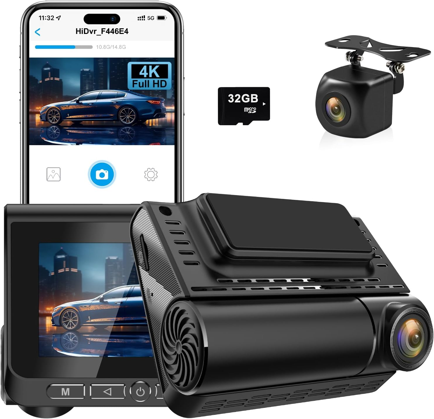 4K Dual-Channel WiFi Dash Cam with Ultra HD Recording and Night Vision