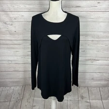 CAbi #4201 Peekaboo Tee Size Large Black Long Sleeve