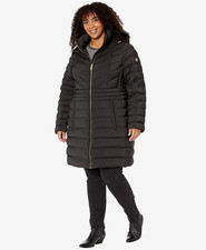 Michael Kors Water-resistant Mixed Quilted Down Coat Hooded Puffer Black Size 1x