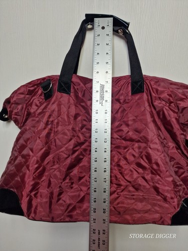 Macy's Large Fabric Tote Bag Burgundy Zip Closure Inside Pocket Black Bottom - Picture 7 of 12