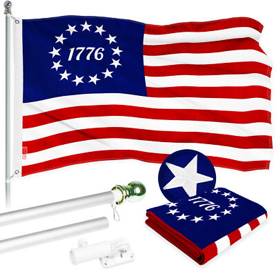 NEW G128 Betsy Ross 1776 Flag & Flagpole, 6FT Silver Pole and 3x5FT Emb Flag