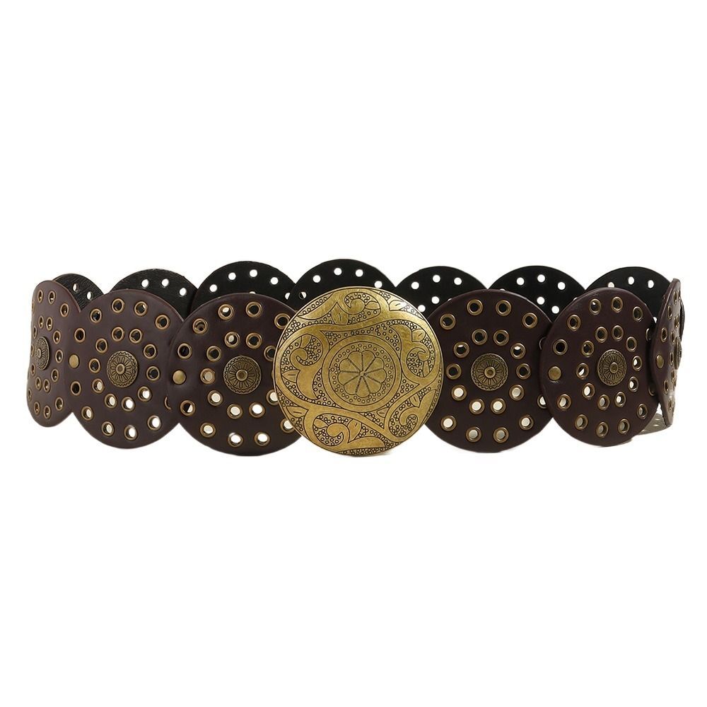 Y2K Round Metal Buckle Disc Belts Hollow Belt Wide Belts